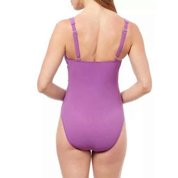 Profile By Gottex One-Piece Swimsuit V-Neck Purple Women's Size 14 New With Tag - Picture 5 of 5